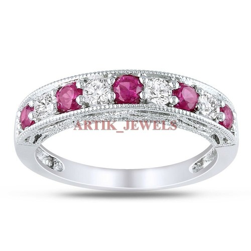 Bague Femme En Argent 925 Avec Rubis Chauffé - Taille Personnalisable (4 à 16 US) - Monture Griffes - Neuf Sans Emballage