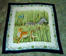 Italian 34x33.5 Safari Scenery Design Elephant Leopard Zebra Pure Silk Scarf 