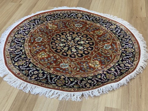 Oriental Round Persian Kashmir Handmade Knotted Silk Carpet Rug Decor 124x124 - Picture 12 of 12