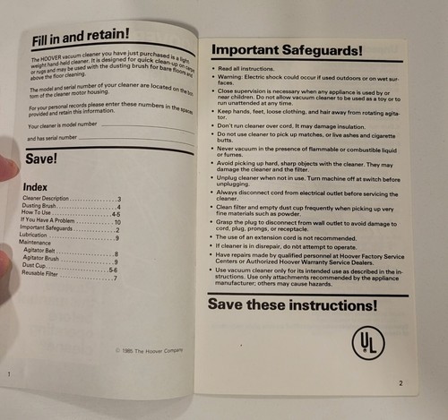 Hoover Handheld Electric, Brush Vac Owners manual '85 Vtg complete ur collection - Picture 6 of 10