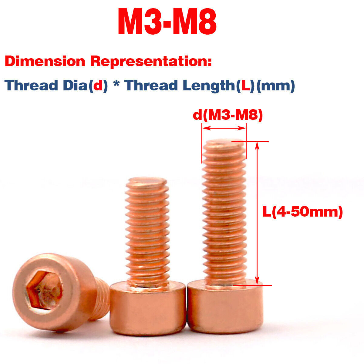 Testa tazza rame rosso/testa cilindrica vite bullone presa esagonale M3-M8