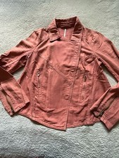 Free People Womens Washed Linen Moto Jacket Small Snap Front Zip Cuff Rosewood