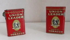 2 Vintage Union Leader pocket style Tobacco Tin w Eagle