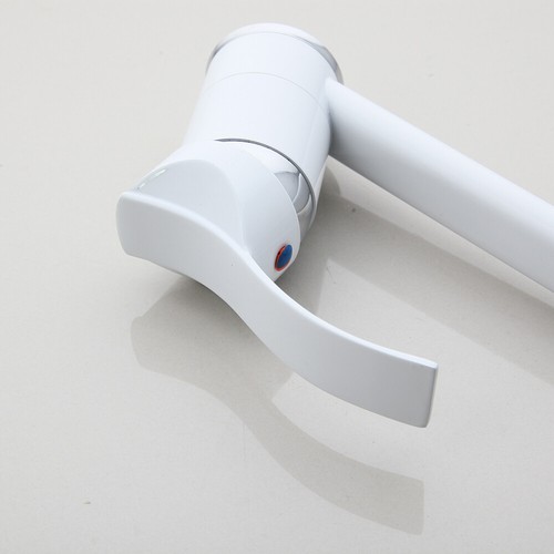 Grifo de baño de una sola manija pintura blanca grifo lavabo de latón liso - Imagen 6 de 8