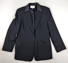 FIELD MANOR - WOMEN'S BLACK 100% WOOL ONE-BUTTON BLAZER SUIT JACKET - SIZE 10