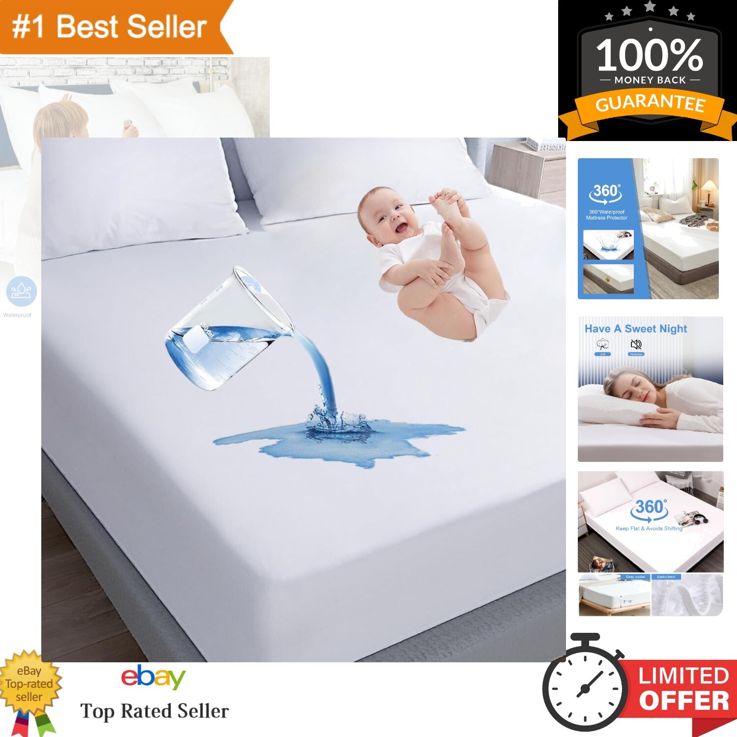 Mattress Protector, Waterproof Mattress Protector Noiseless Soft Breathable, ...-image