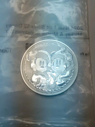 2024 Niue Disney Mickey & Minnie Christmas Coin BU 1 oz .999 Silver Certified  - Picture 1 of 3