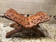 Vintage Hand Carved Wood Folding Bible/Book Display Stand ~India 13 x 7