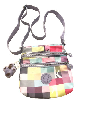 KIPLING - Pastel Color Block Pixel Squares Logo Crossbody Messenger Bag w/Charm