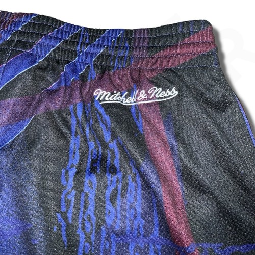 NWT L Mitchell & Ness Branded Big Face Fashion Black Blue Embroidered Shorts - Picture 17 of 19