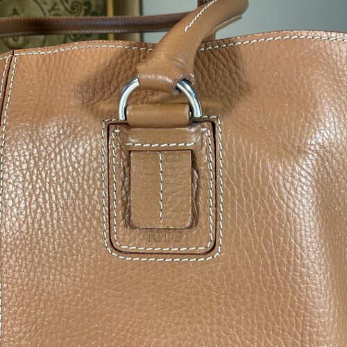 TOD'S Tote Bag Large Brown Pebbled Leather Shoulder Satchel - Picture 12 of 16