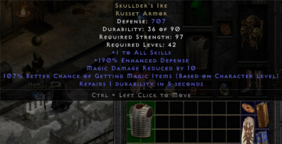 Skullder's Ire | Unique MF + Skill Armor | Diablo 2 Resurrected