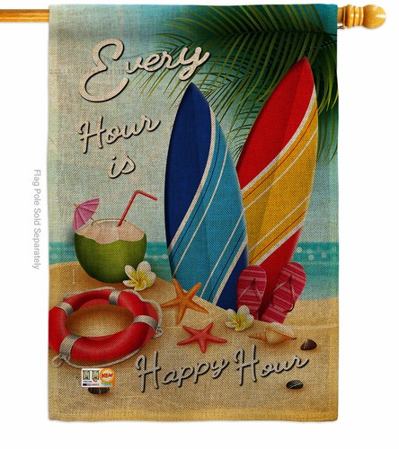 Beach Every Hour Burlap Garden Flag Coastal Decorative Gift Yard House Banner - Picture 3 of 19