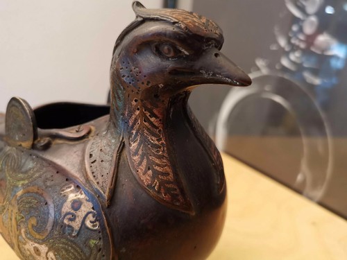 Rare Old Japanese Bronze Cloisonné Bird Shaped Incense Burner 1900s Nippon - Picture 11 of 12