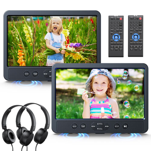 2 x 10.1" Screen Car Headrest Monitor Portable DVD Player HDMI/USB/SD+Headsets - Picture 2 of 9