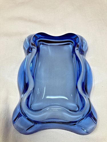 TIFFIN GLASS COPEN BLUE CIGAR SIZED ASHTRAY rectangle Mid Modern design - Picture 4 of 6