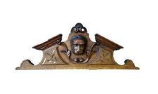 French Antique Hand Carved Oak Wood Pediment Lion Head