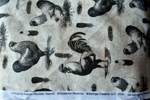 FRENCH ROOSTER STENCIL PRINT 100% COTTON FABRIC 26x43 INCHES - Picture 2 of 3
