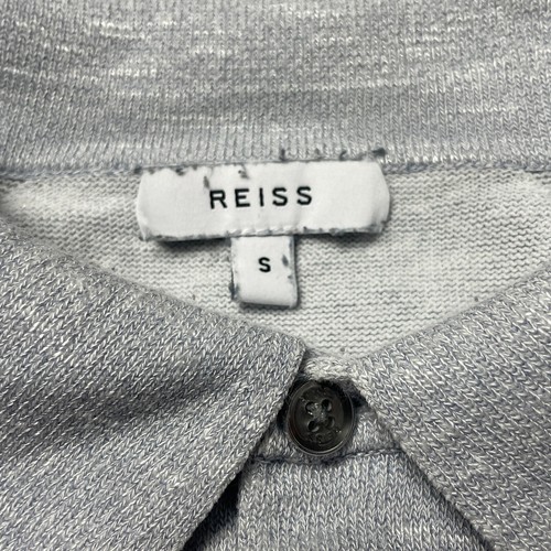 Reiss Polo Shirt Mens Small Blue Sammy Tipped Melange Cotton Blend Short Sleeve - Picture 3 of 9