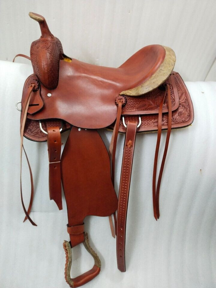 Selle Western Roper Ranch En Cuir Naturel, Siège Daim - Aledosaddlery - Tailles 14 à 18 Pouces