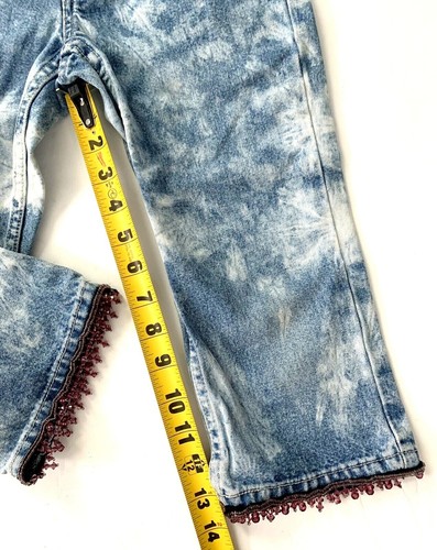 VTG Gap Jeans Girls 6 Crop Tie Dye Bleached Beaded Fringe Hem Flower Boho Y2K - Picture 5 of 7