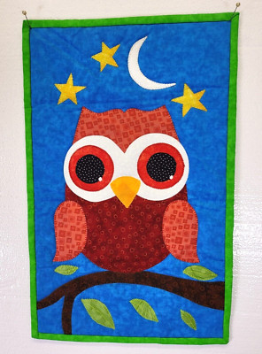 Handcrafted Quilted Appliqued Wall Hanging Owl Moon and Stars