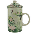 World Market 3 Piece Tea Infuser Mug with Lid Cranes Lotus 12oz Wide Handle