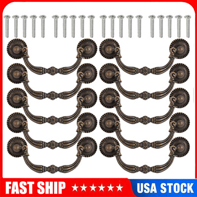 #ad #ad 10 Pack Vintage Drop Bail Dresser Drawer Pull Antique Bronze Cabinet Handle Knob $12.55