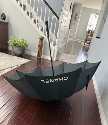 AUTHENTIC* CHANEL NYLON CC Logo LARGE UMBRELLA BLACK VTG