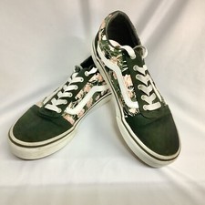 VANS Girls Kids Black White Floral Print Canvas Shoes Low Top Size 3