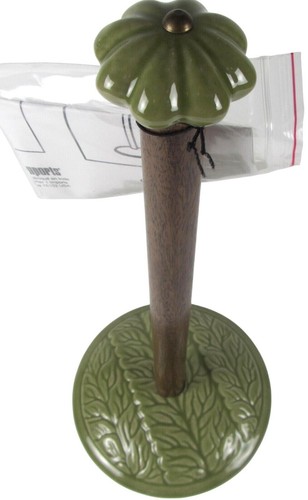 Pier 1 Wood & Green Ceramic Paper Towel Freestanding Holder 14.5" Kitchen Decor - Picture 2 of 7