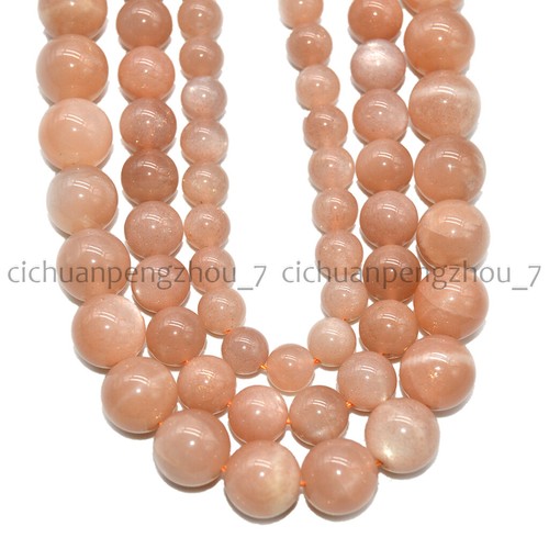 Natural Genuine 6/8/10mm Orange Moonstone Round Gemstone Loose Beads 15'' AA - Picture 2 of 9
