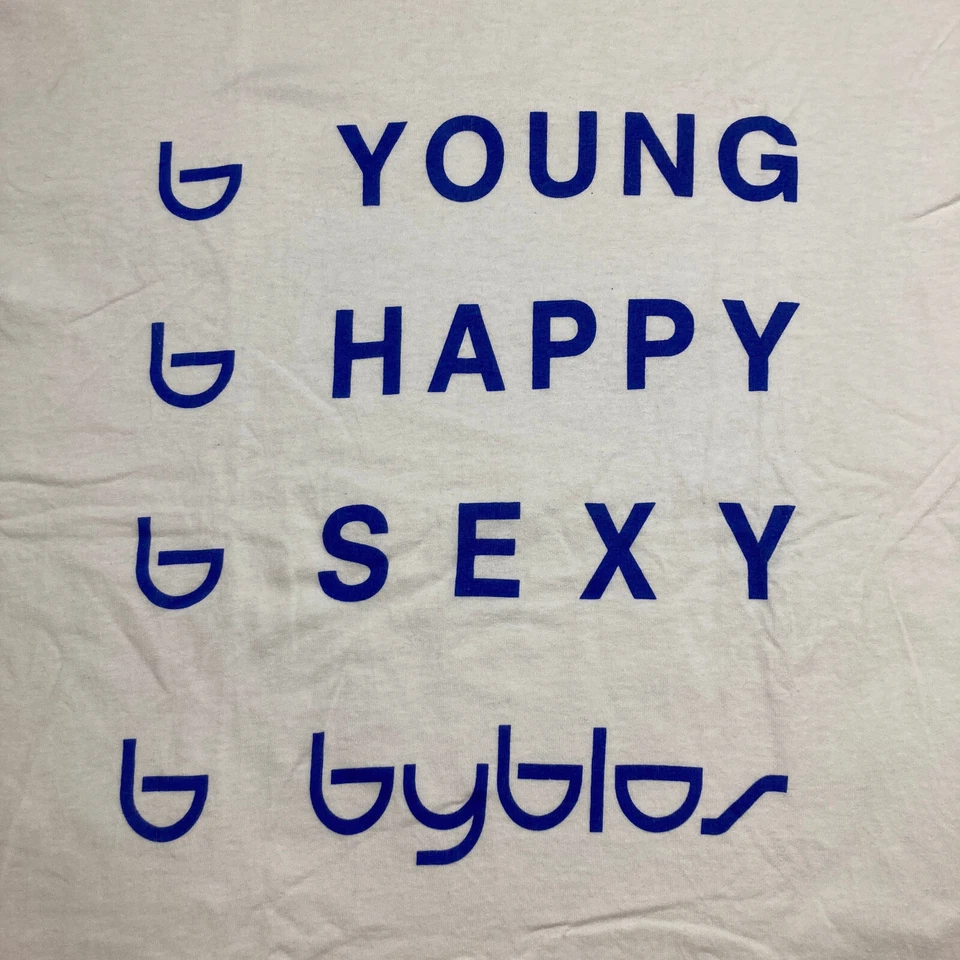 Camisa Byblos De Colección Para Hombres XL Blanca Azul Joven Feliz Sexy Diseñador Logo Años 90 EE. UU. Foto 3 de 4
