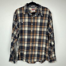 Wrangler Mens Flex For Comfort Button-Up Long Sleeve Brown/Grey Plaid Shirt XL