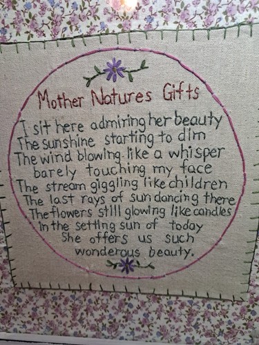 'Mother Nature's Gifts' Embroidered Wood Frame Picture 15x15 Cottagecore Floral - Picture 2 of 4