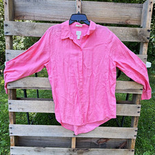 Chicos Pink Linen Woven Solid Button-Up Colla...