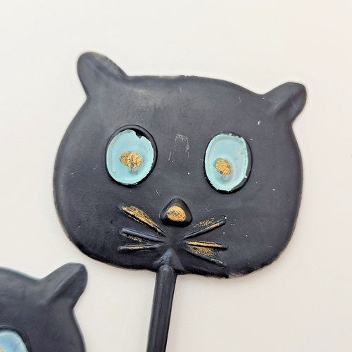 3 Vintage Halloween Cat Cake Cupcake Ice Cream Pick Hong Kong Painted Plastic - Picture 4 of 8