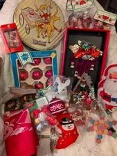 Vintage Lot Christmas  Assorted Stuff Mangers Ornaments Etc 