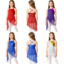 Girls Dresses Criss Cross Back Dance Gown Comfortable Fit Leotard Splice Design