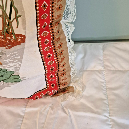 VTG Throw Pillow Mallard Duck Marsh Lodge Cabin Wildlife 3 dimensional 15" Lace - Picture 4 of 8