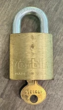 Vintage Corbin Brass Lock with Key # 4 Hardened Steel Shackle