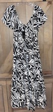 Fred David Dress Black White Leaf Print Dress Size L Maxi Dress NWT💚
