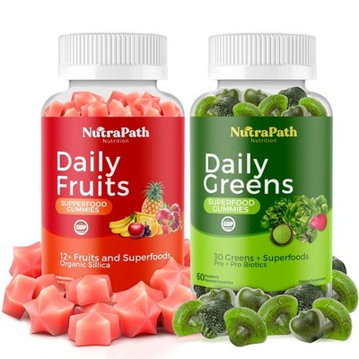 NutraPath Superfood Fruits and Veggies Gummies 120 Chews 12+ Superfruits & 30...