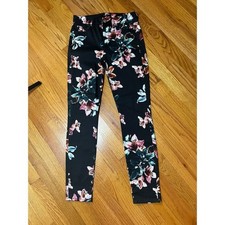 7 for all Mankind Elegant Black Tropical Floral Print Skinny jeans size 25 199