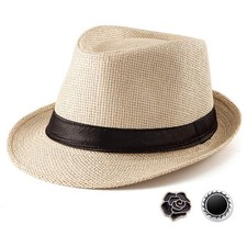 Summer Casual Beige Straw Trilby Fedora Hats for Men Panama, 7 1/4, Adjustabl...