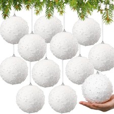 12 Pcs Large Glitter Christmas Ball Ornament 4 Inch Vintage Foam Christmas Tr...
