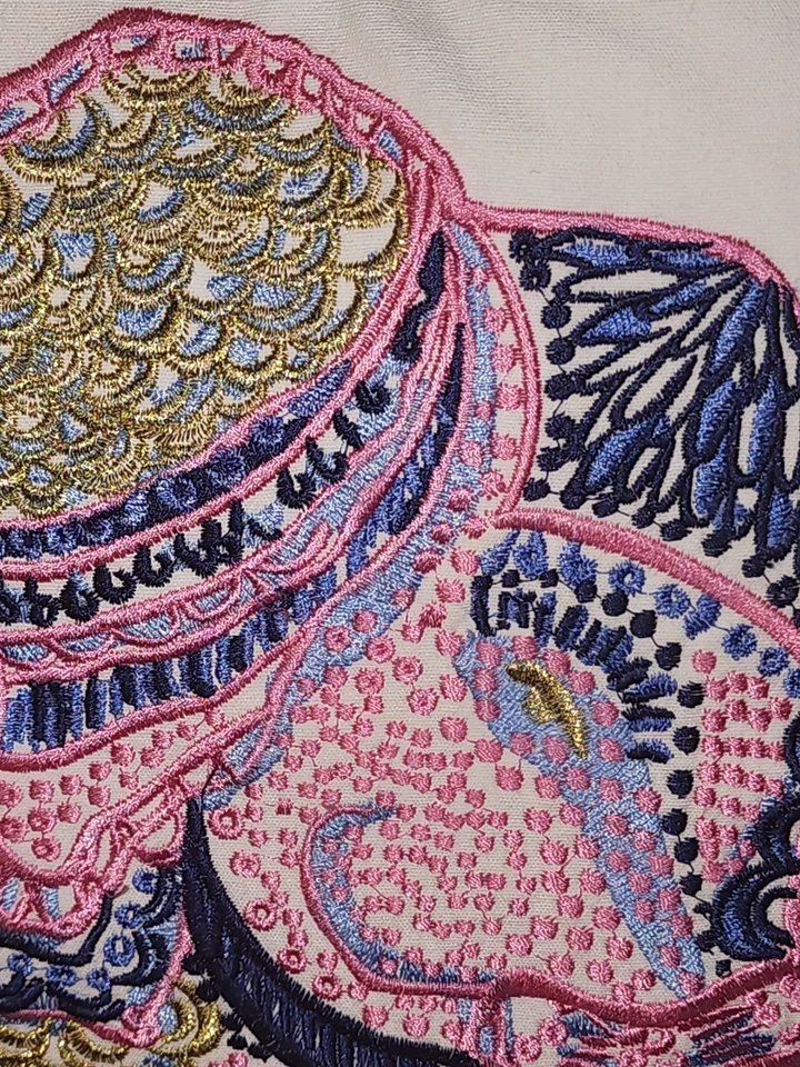 Lilly Pulitzer Embroidered ELEPHANT Toss Pillow 17 x 17 Tassels Pink Decorative - Image 4 of 4