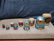 Vintage Wooden Russian Matryoshka Nesting Dolls Hand Painted Set of 5