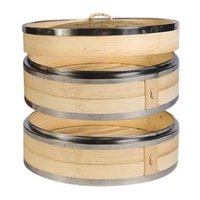 Hcooker 2-Tier Kitchen Bamboo Steamer With Stainless Steel Rings For Asian | And