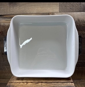 All-Clad PILLIVUYT France White Square Baker with Trivet, Holder 22 04 33